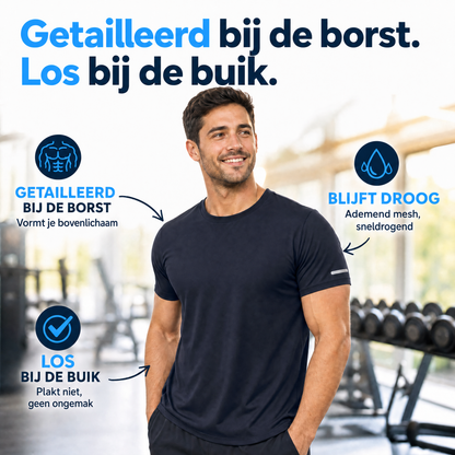 Getailleerd bij de borst, los bij de buik — DryFlex Pro infographic