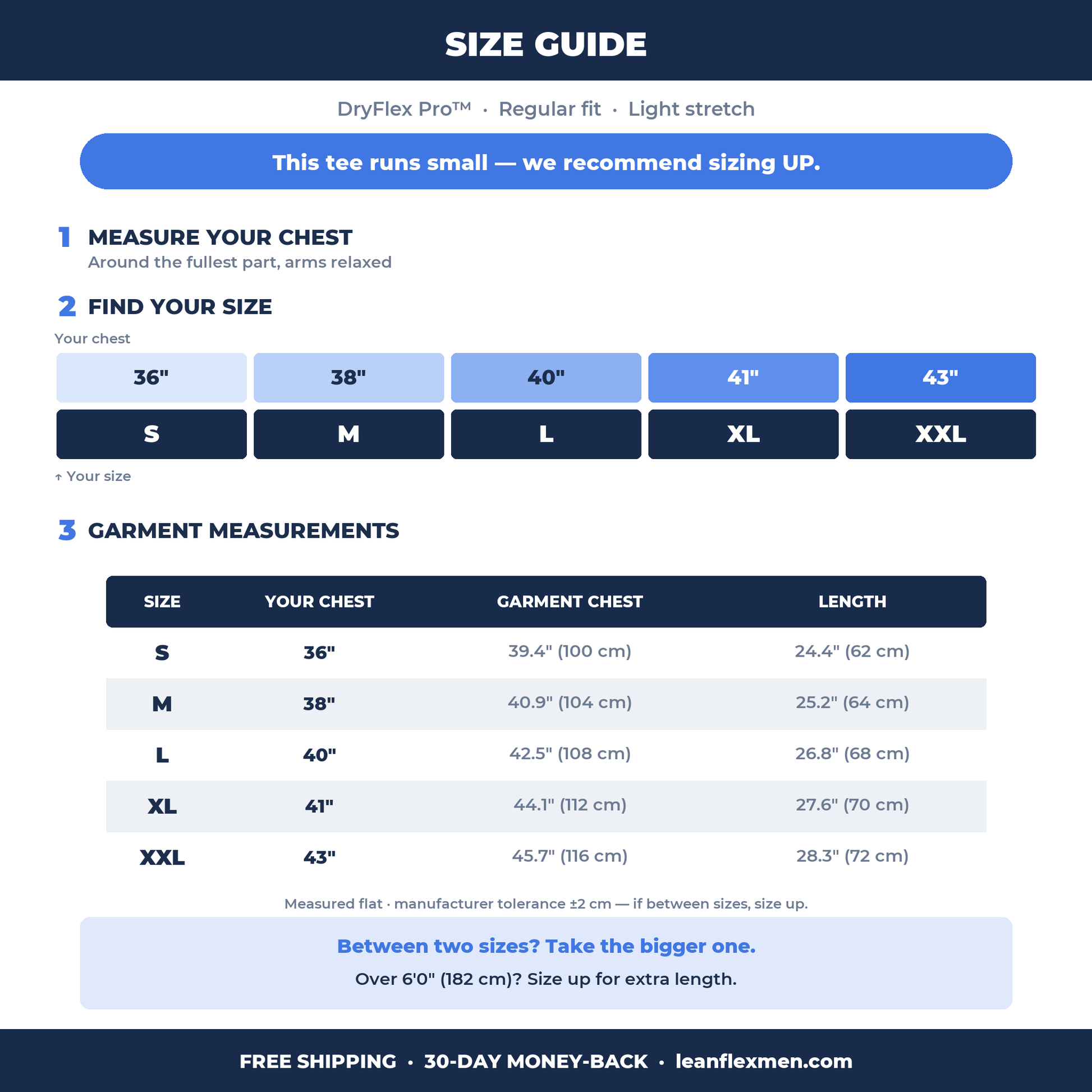 DryFlex Pro size guide